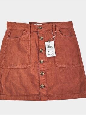 kensie Rust Orange Corduroy Button-Front Mini Skirt
